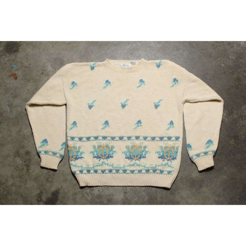 Vintage 90s RGA Hand Knit Ramie Cotton Cream Sweater - Small (Fits like M/L)